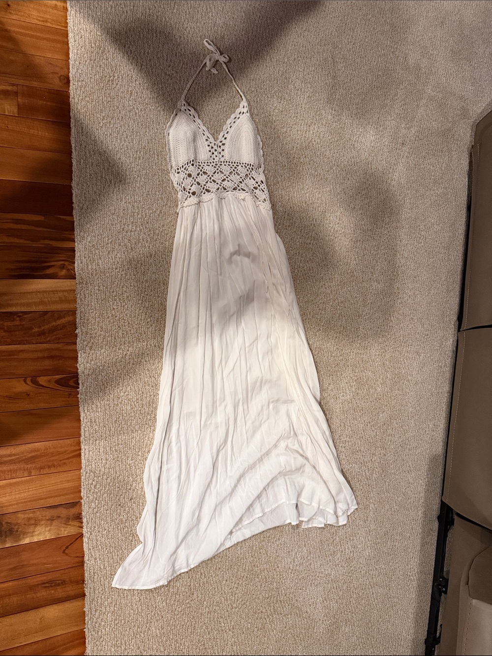 White Crochet-Detail Maxi Dress - Women's Halter Summer Dress